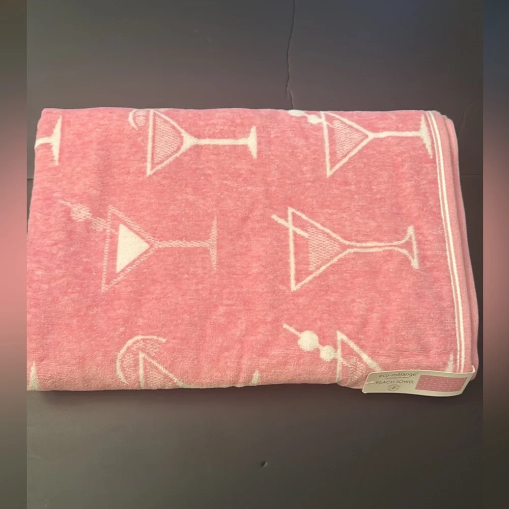 ECO-MELANGE BEACH TOWEL - Pink Martini Glass Patterned - Reversible